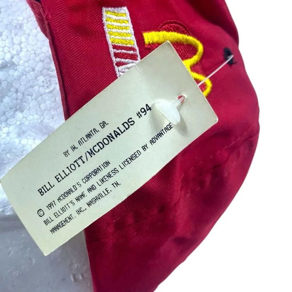 NEW! Vintage 90s Bill Elliott Hat Cap Snap Back NASCAR Racing McDonald's 94 Red